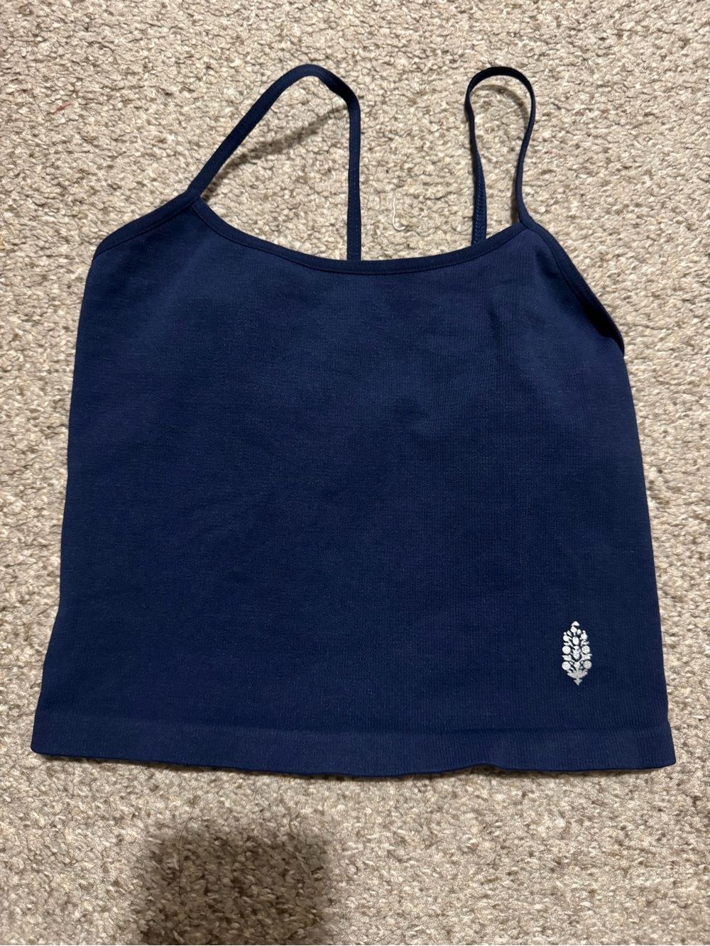 Free people women’s tighten up Navy Blue crop Tank Top w/ Embroidered Detailxs/s